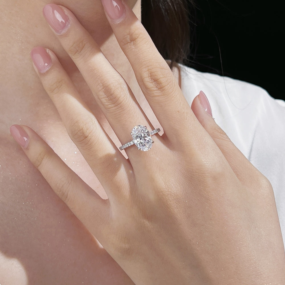 Oval Cut Crystal Rhodium-Plated Ring