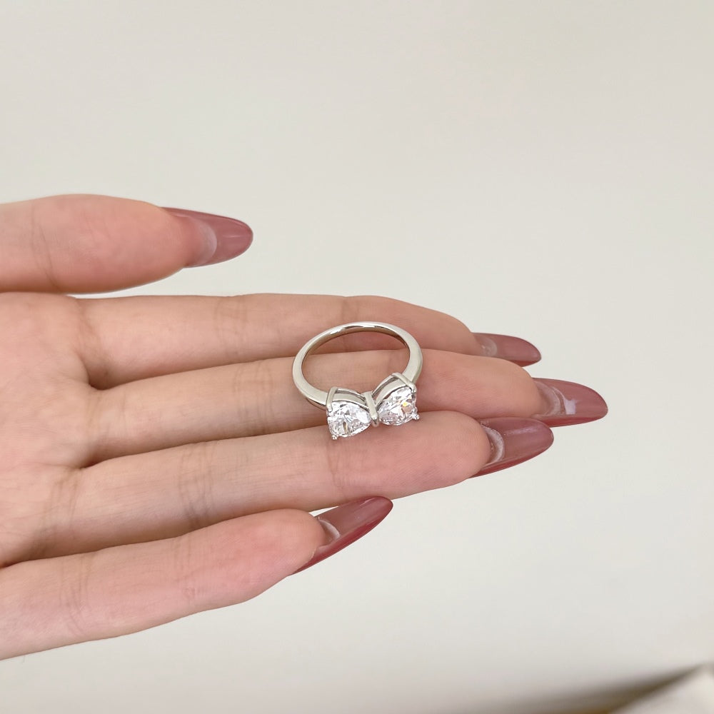 Ribbon Bow Crystal Rhodium-Plated Ring