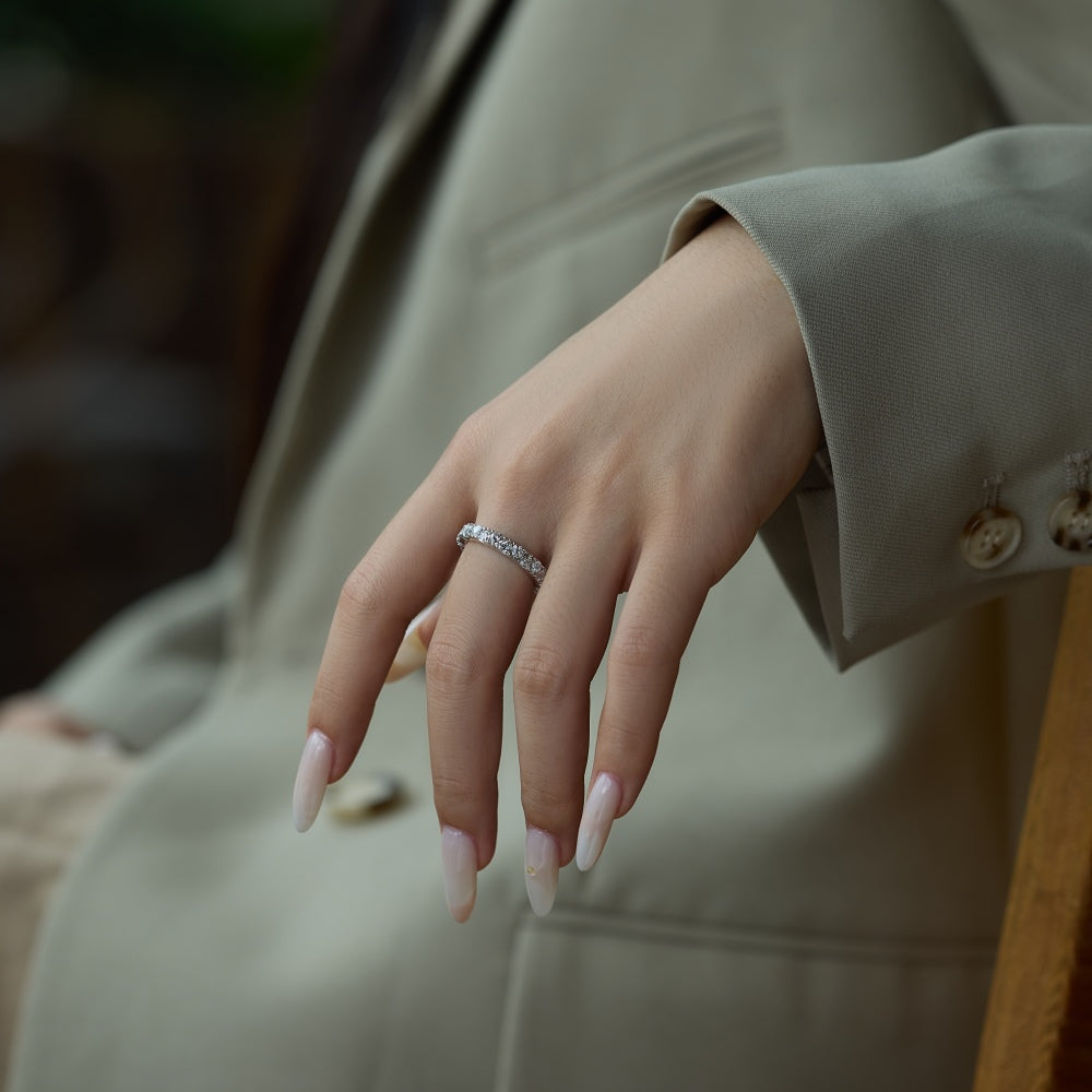 Pear Crystal Eternity Rhodium-Plated Ring