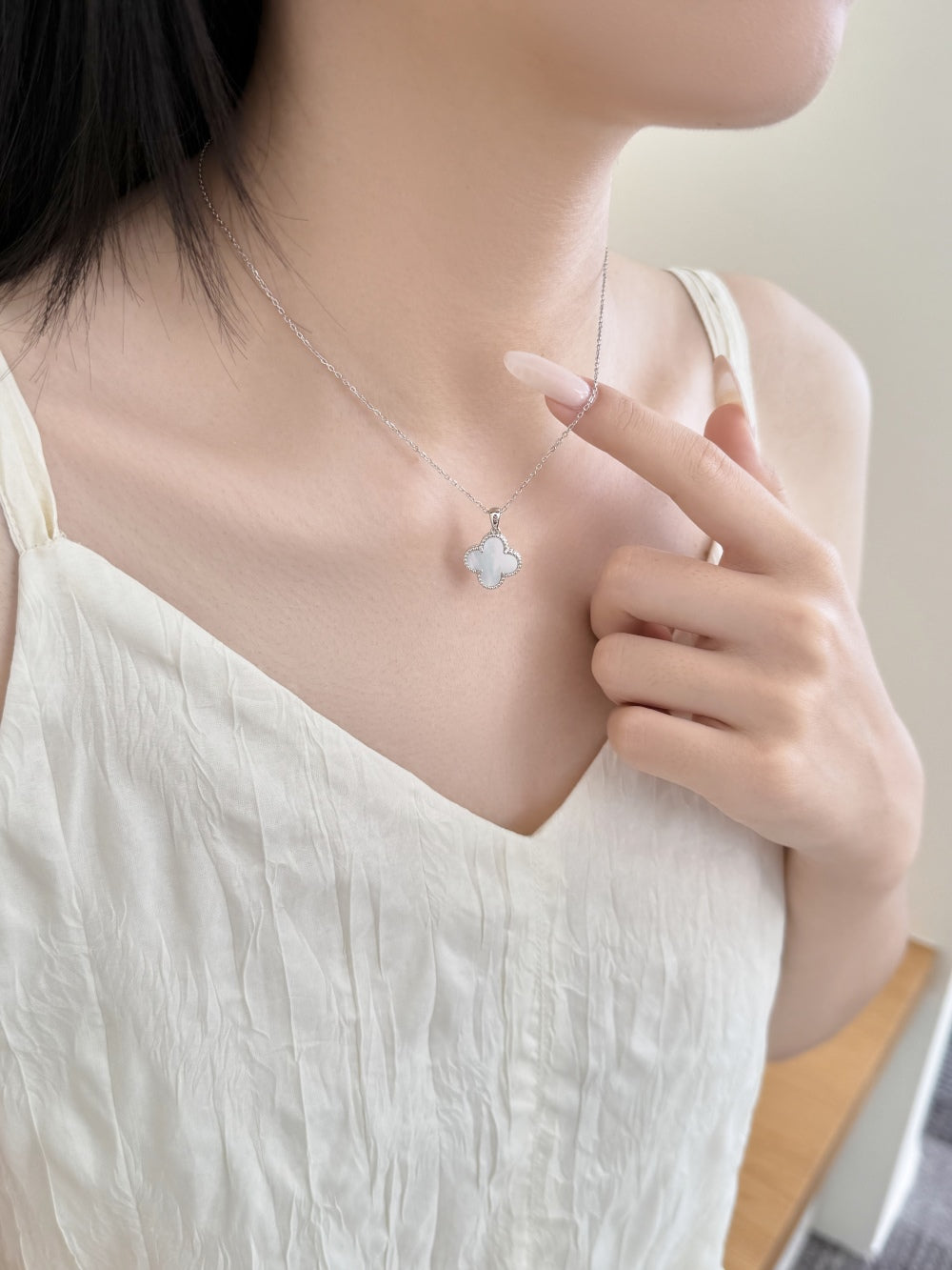 Reversible Clover Rhodium-Plated Necklace