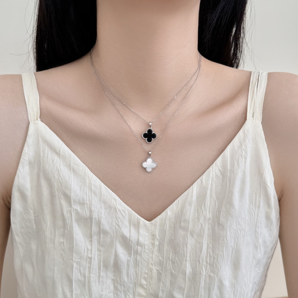 Reversible Clover Rhodium-Plated Necklace