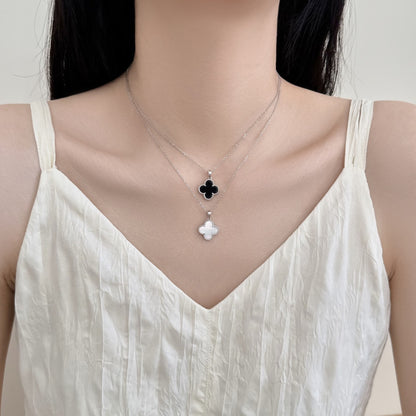 Reversible Clover Rhodium-Plated Necklace