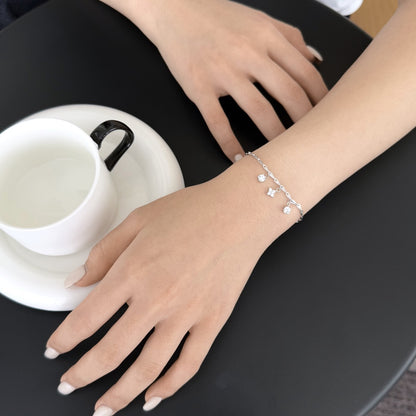 Chain Solitaire Flower Rhodium-Plated Bracelet