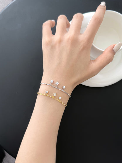 Chain Solitaire Flower Rhodium-Plated Bracelet