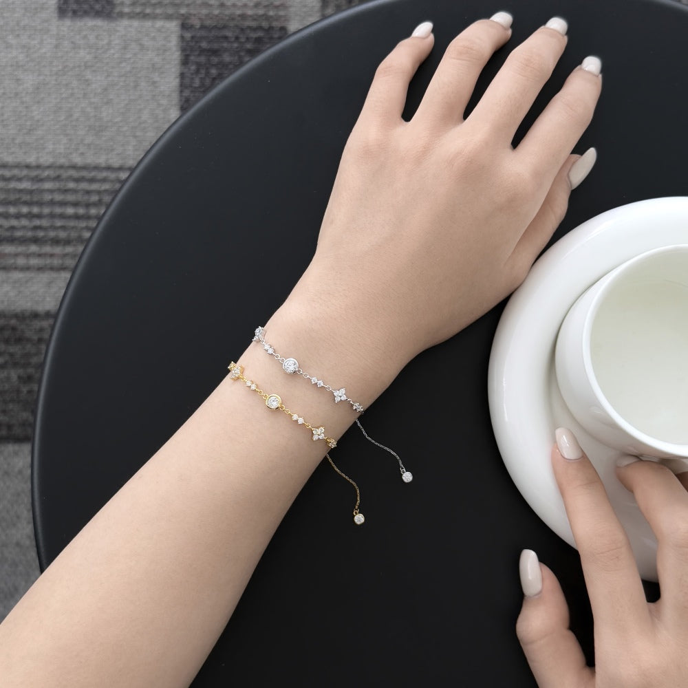 Donut Flower Rhodium-Plated Bracelet