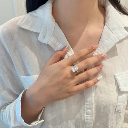 Emerald Cut Crystal Rhodium-Plated Ring