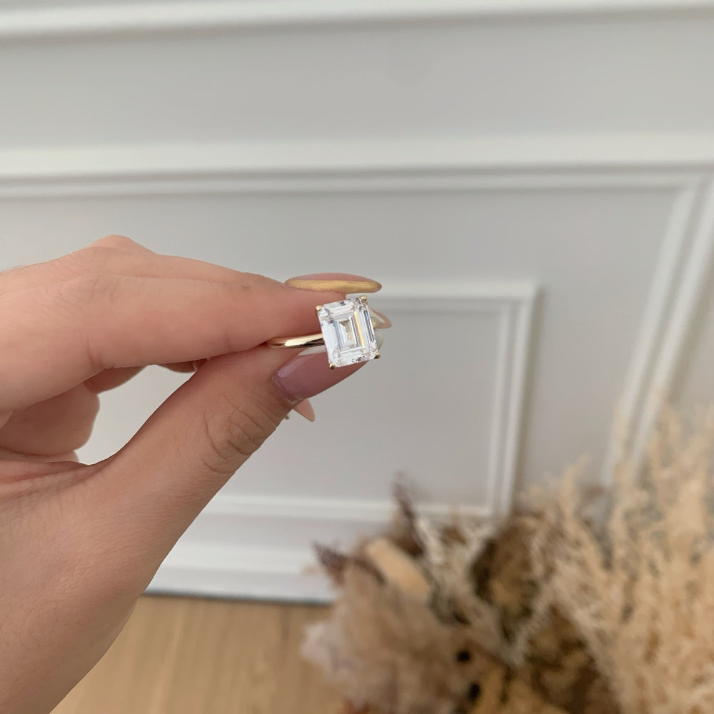 Emerald Cut Crystal Rhodium-Plated Ring