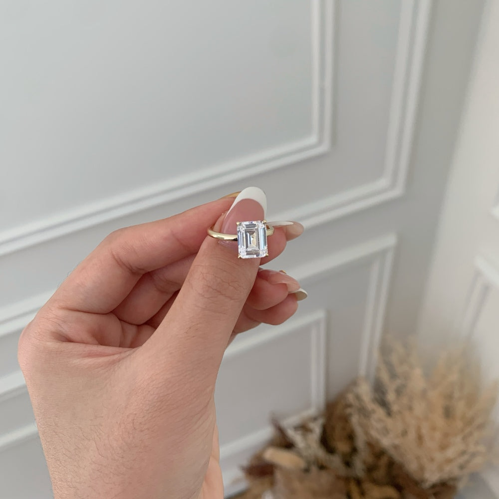Emerald Cut Crystal Rhodium-Plated Ring