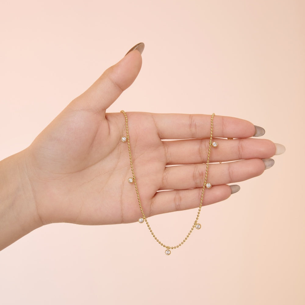 Beaded Crystal Station Rhodium-Plated Necklace