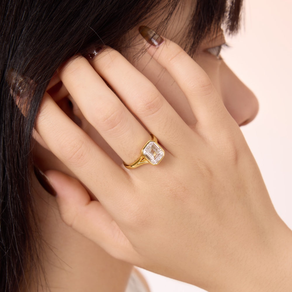 Emerald Bezel Rhodium-Plated Ring