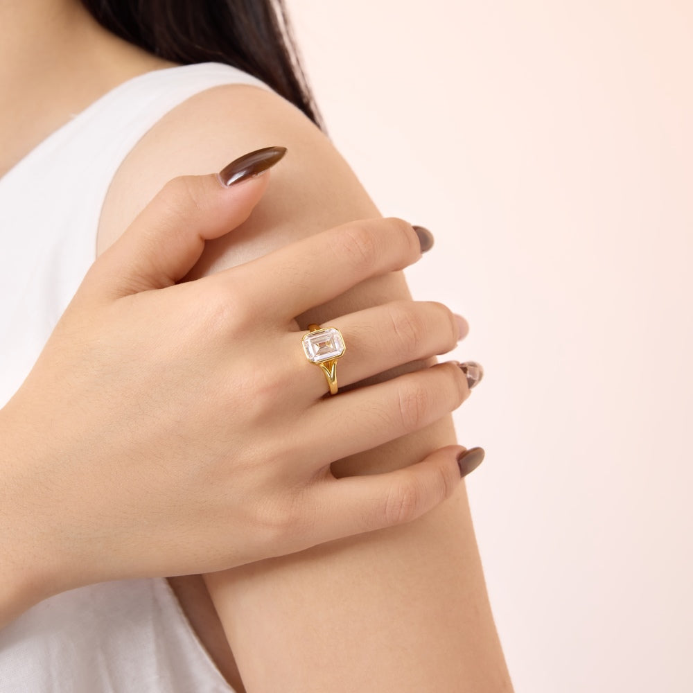 Emerald Bezel Rhodium-Plated Ring