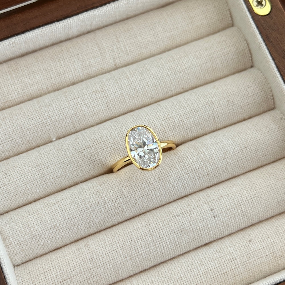 Oval Bezel Rhodium-Plated Ring