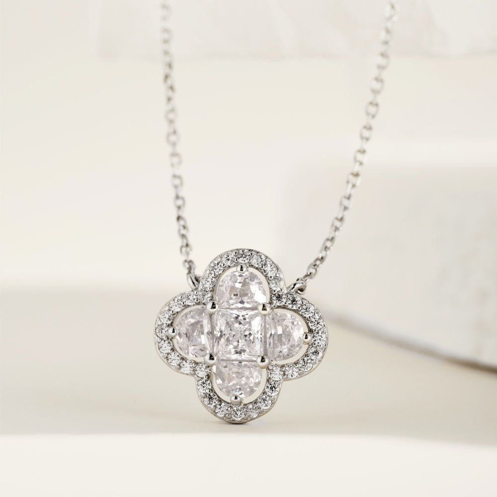Big Clover Crystal Rhodium-Plated Necklace