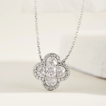 Big Clover Crystal Rhodium-Plated Necklace