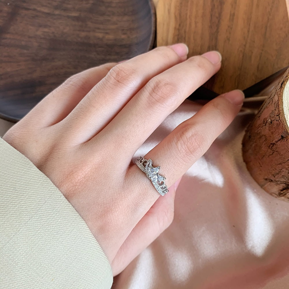 Princess Tiara Rhodium-Plated Ring