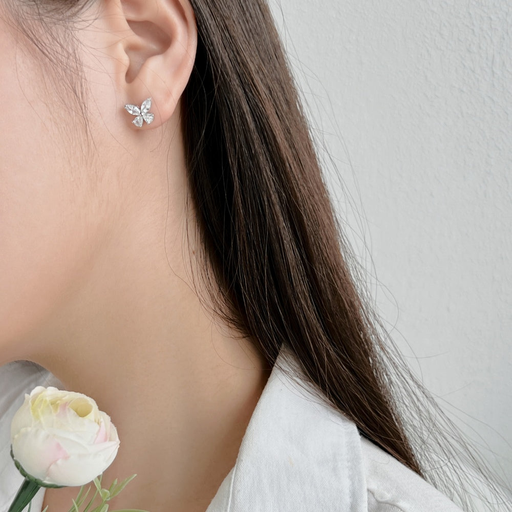 Butterfly Crystal Rhodium-Plated Stud Earrings