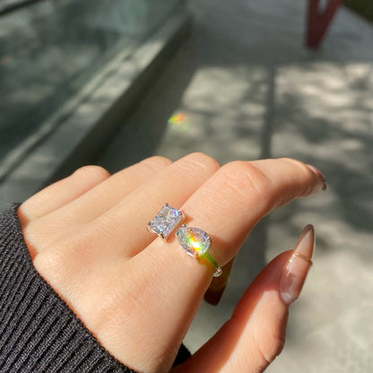 Adjustable You and Me Rhodium-Plated Ring