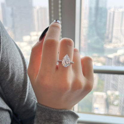 8A Pear Cut Crystal Rhodium-Plated Ring