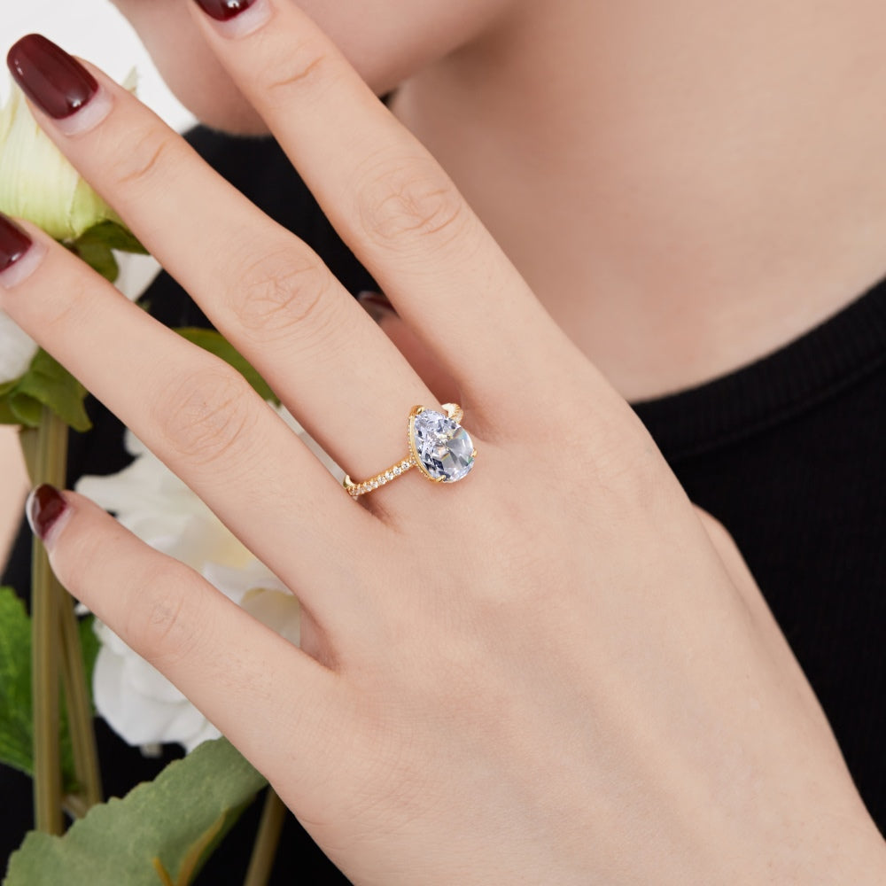 Pear Cut Rhodium-Plated Ring