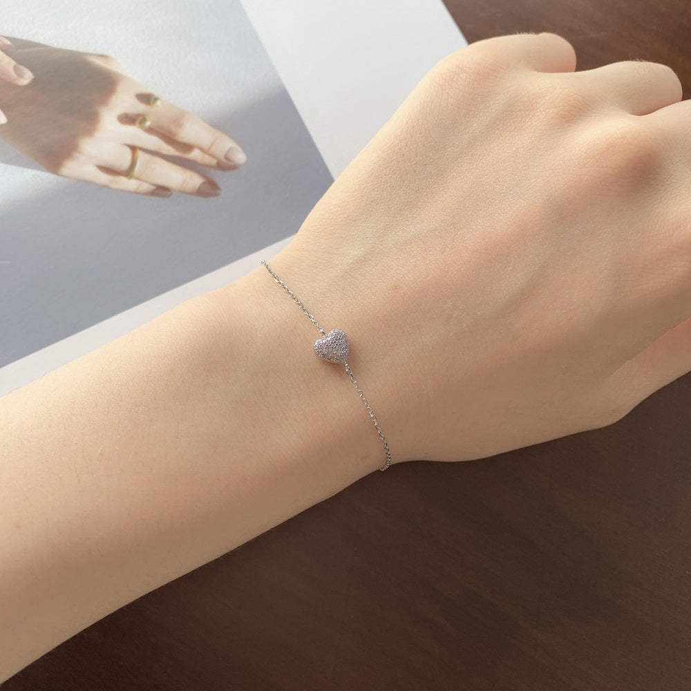 Pink Heart Crystal Rhodium-Plated Bracelet