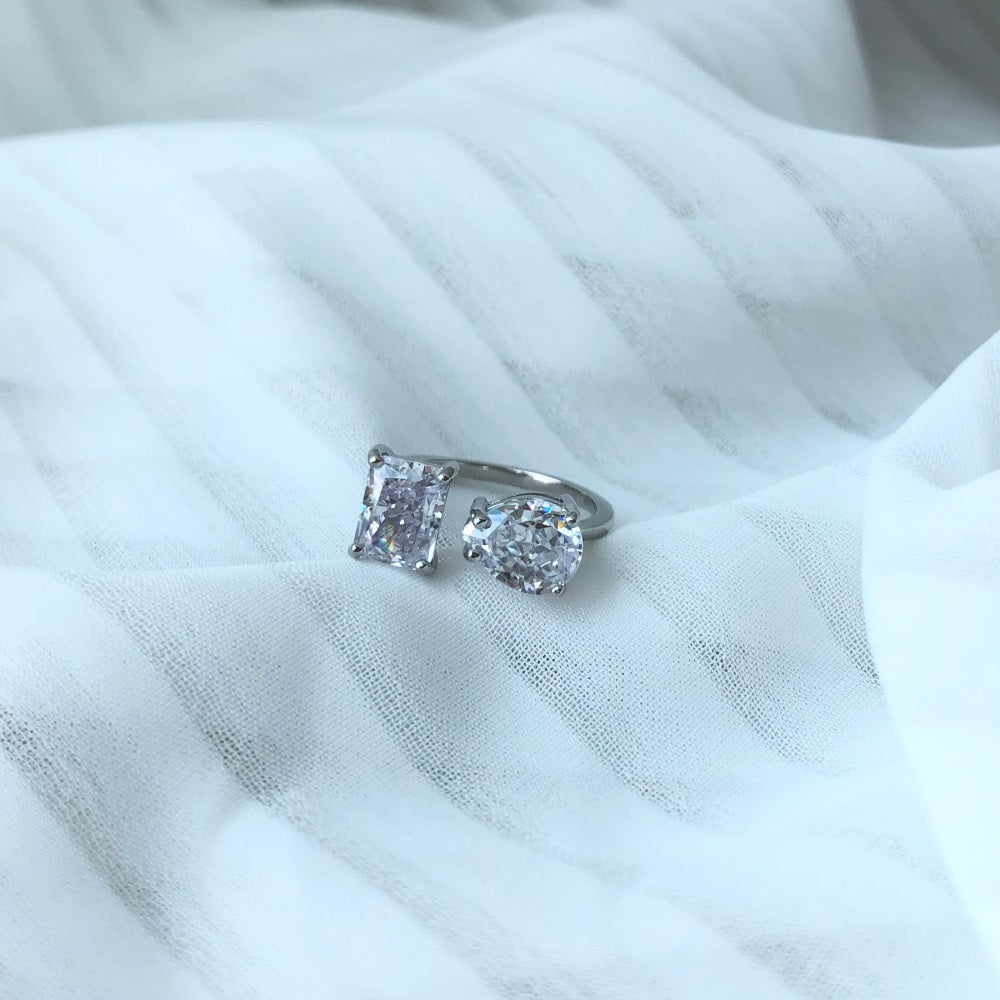 Adjustable You and Me Rhodium-Plated Ring