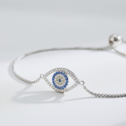 Adjustable Evil Eye Crystal Rhodium-Plated Bracelet