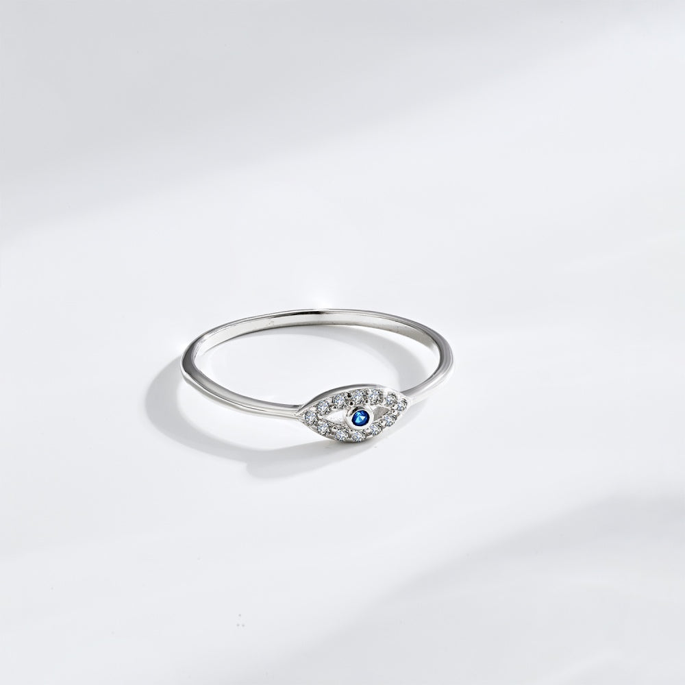 Minimalist Evil Eye Rhodium-Plated Ring