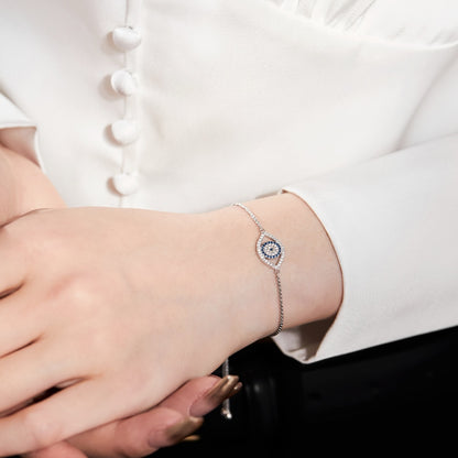 Adjustable Evil Eye Crystal Rhodium-Plated Bracelet