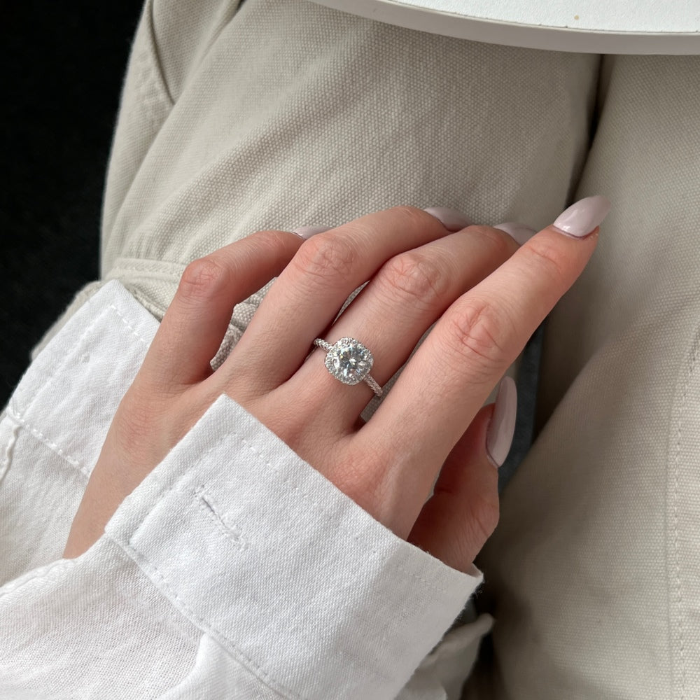 Cushion Illusion Square Crystal Rhodium-Plated Ring