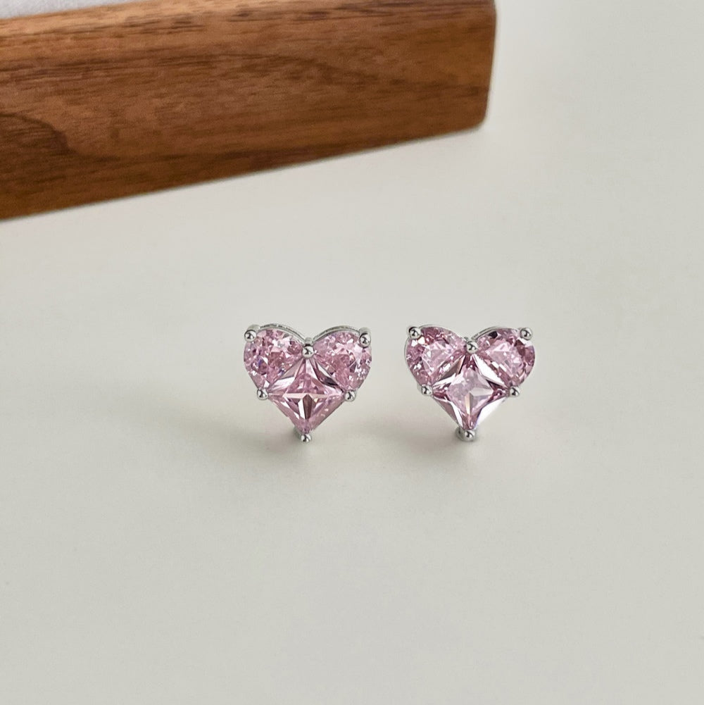 Crystal Heart Rhodium-Plated Stud Earrings