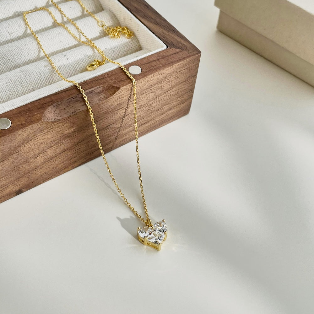 Heart Crystal Pendant Rhodium-Plated Necklace