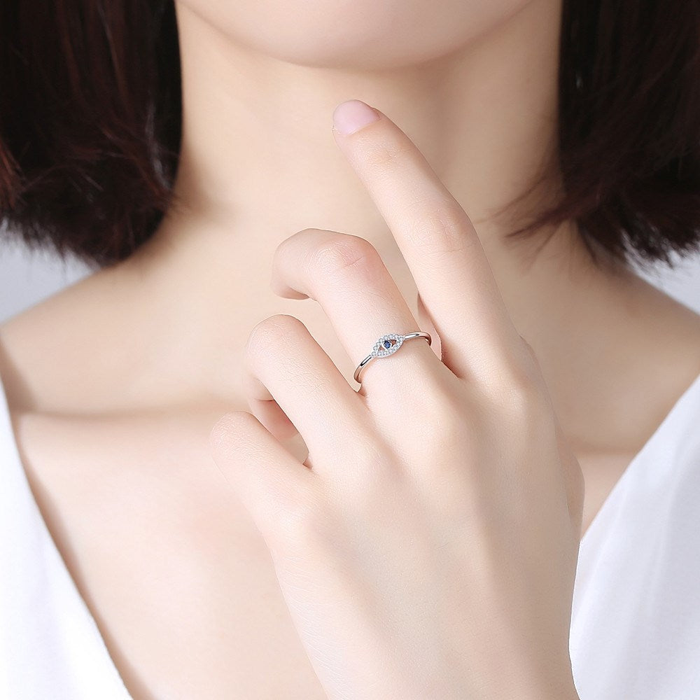 Minimalist Evil Eye Rhodium-Plated Ring