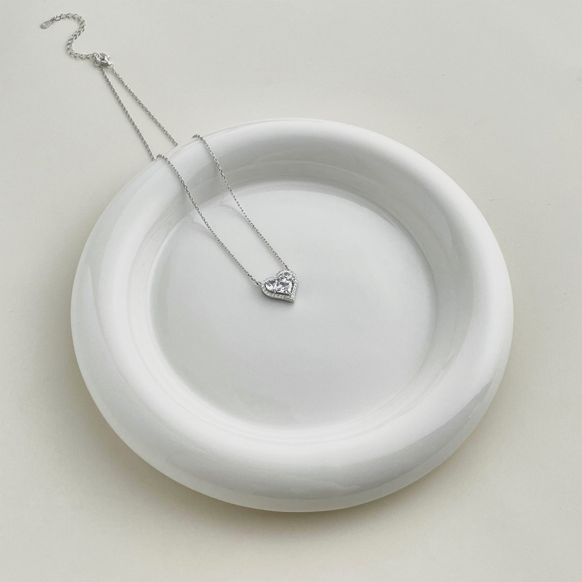 Crystal Heart Rhodium-Plated Silver Necklace