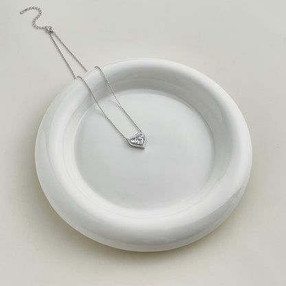Crystal Heart Rhodium-Plated Silver Necklace