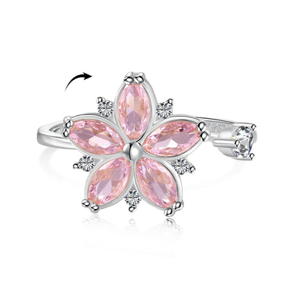 Pink Flower Rhodium-Plated Ring