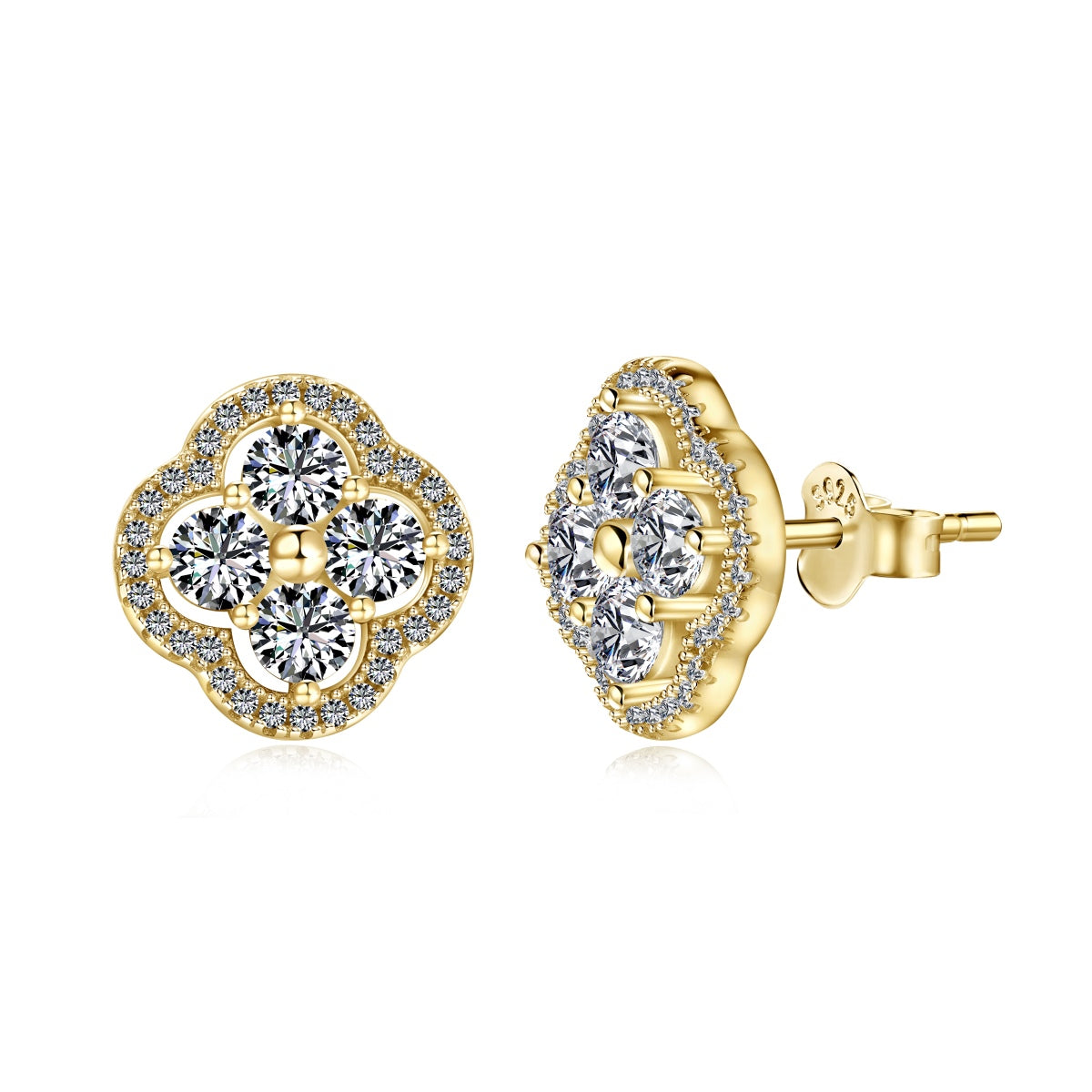 Crystal Clover Rhodium-Plated Stud Earrings