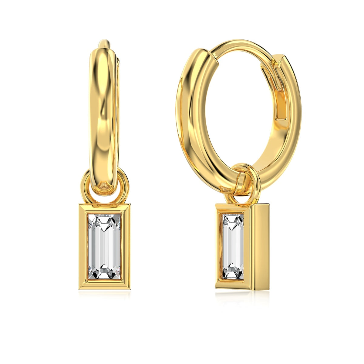 Dainty Emerald Cut Rhodium-Plated Dangling Earrings