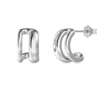 Bean Rhodium-Plated Hoop Earrings
