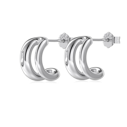 Bean Rhodium-Plated Hoop Earrings