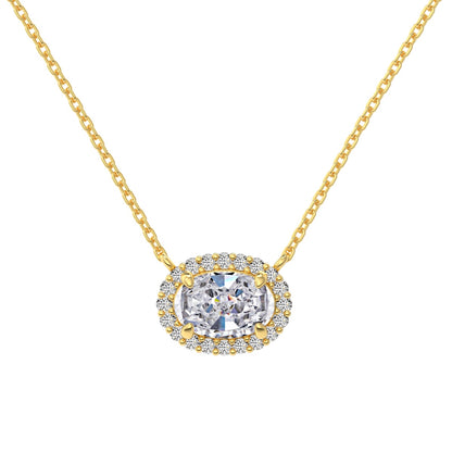 Oval Halo Horizontal Rhodium-Plated Necklace