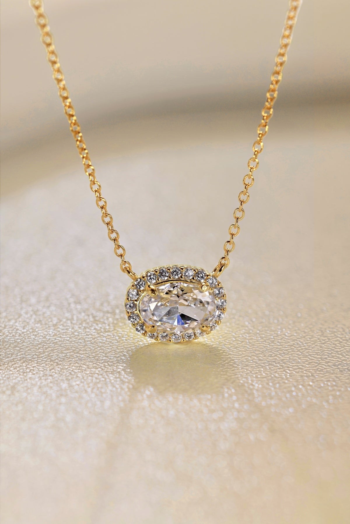 Oval Halo Horizontal Rhodium-Plated Necklace