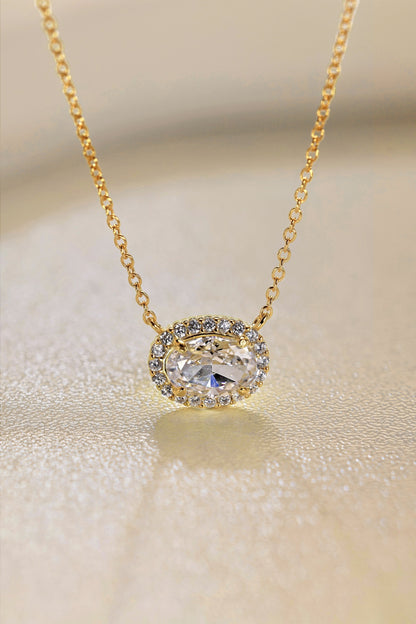 Oval Halo Horizontal Rhodium-Plated Necklace