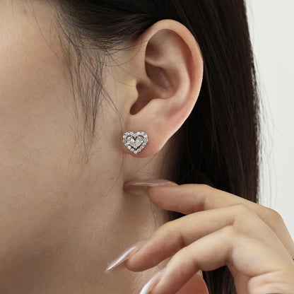 Heart Pear Crystal Rhodium-Plated Stud Earrings