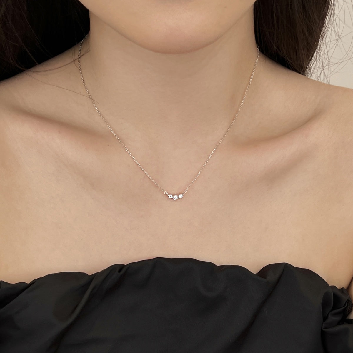 Minimalist Three Stone Rhodium-Plated Necklace