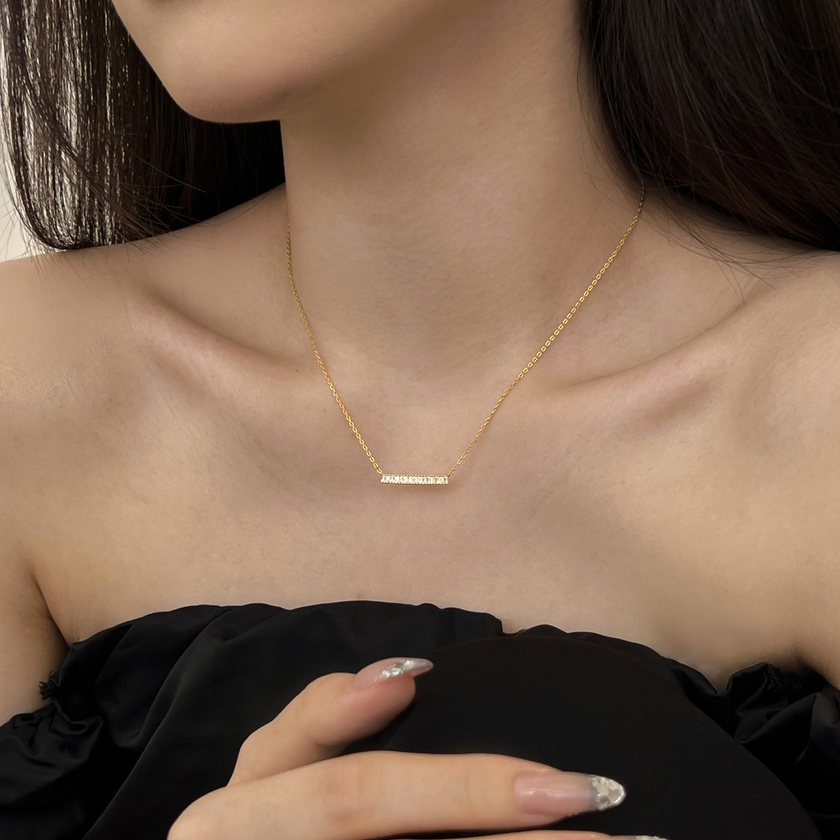 Crystal Bar Rhodium-Plated Necklace