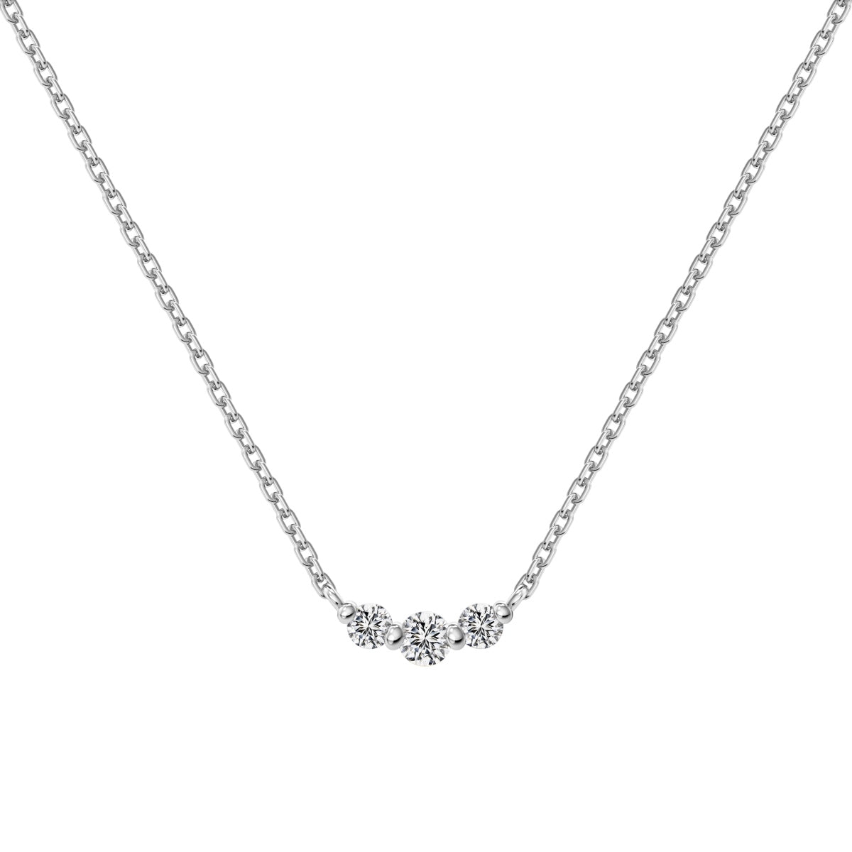 Minimalist Three Stone Rhodium-Plated Necklace