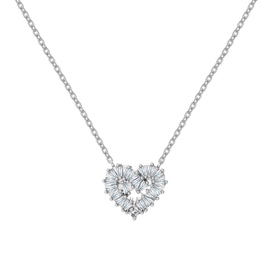 Premium Heart Baguette Rhodium-Plated Necklace