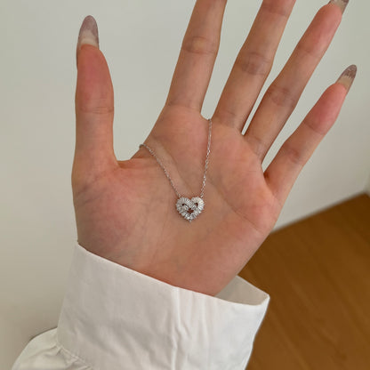 Premium Heart Baguette Rhodium-Plated Necklace