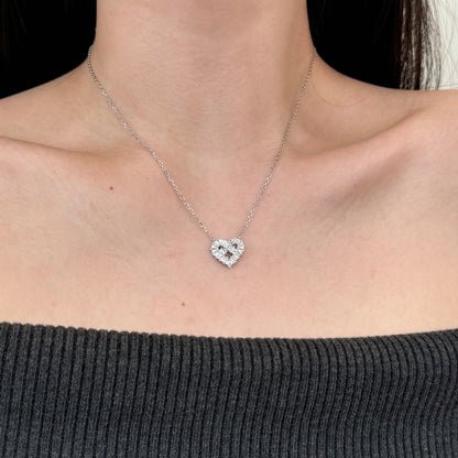 Premium Heart Baguette Rhodium-Plated Necklace
