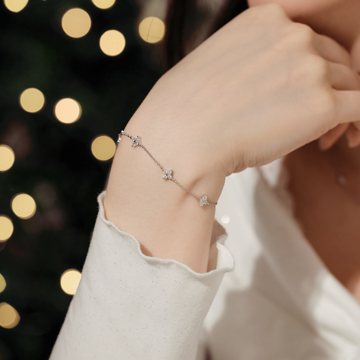 Crystal Flower Rhodium-Plated Bracelet